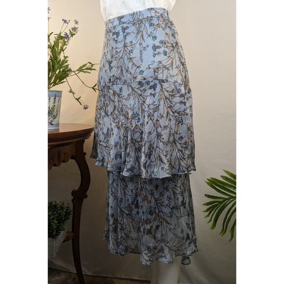 Chelsea & Violet Midi Skirt Tiered Sheer Layered Slate Blue Floral Size Medium - Picture 5 of 10